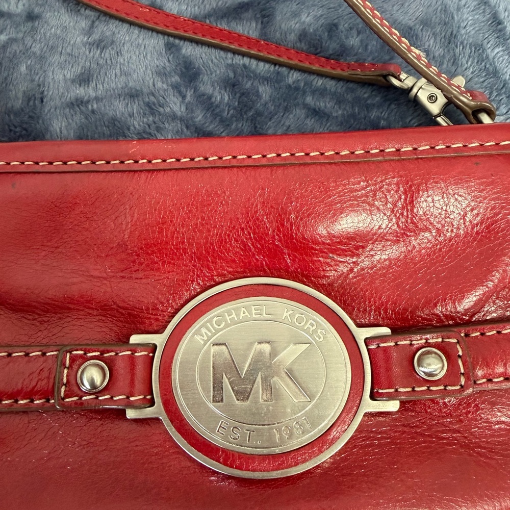 Michael Kors Cherry Red Wristlet with Silver Logo - Picture 9 of 16